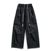 Pantalones de trabajo de algodón puro estilo casual americano para hombre, de pierna recta, holgados, con cordón, versátiles, de pierna ancha, curvos, modernos, para primavera y otoño