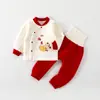 Conjunto de Ropa Interior para Niños, Camisetas Térmicas de Cintura Alta para Proteger la Barriga de Bebé y Pantalones, Conjunto Cálido de Tres Capas Rojo para Otoño e Invierno para Bebés