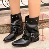 Botas vaqueras de mujer europeas y americanas transfronterizas de talla grande, nuevo estilo otoño e invierno 2026, botas con plataforma y tacón grueso, puntera fina, botas de montar para mujer