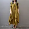 Vestido Largo de Dos Piezas Primavera y Otoño 2026, Vestido de Lino Artístico Acampanado, Vestido Holgado de Algodón y Lino de Manga Larga