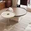 Mesa de centro retro estilo francés color crema para espacios pequeños, redonda de acrílico moderna para sala de estar, combinación simple, nuevo modelo de moda
