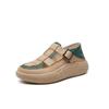 Sandalias Baotou para Mujer Verano 2026 Nuevos Zapatos Individuales Huecos de Cuero Genuino con Bloques de Color y Suela Gruesa Zapatos de Plataforma con Punta Redonda para Mujer