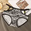 Popular Ropa Interior Sexy para Mujer de Hielo Sedoso Sin Costuras Hebilla Metálica Tirante Delgado Corte Hueco Color Sólido Estampado de Leopardo Entrepierna de Algodón Puro Discreto