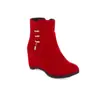 Botas Casuais 4433 Comércio Exterior tamanho grande Salto Anabela Plataforma Interna Fivela de Metal Botas Martins Fosco Botas de Lã Novo Vermelho