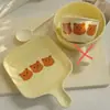 Conjunto de Louça para Casal Tigela de Arroz Cerâmica, Estilo Ins para Duas Pessoas, Urso Fofo de Desenho Animado, Alto Valor Estético, Tigela de Arroz com Alça