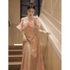 Vestido de noite rosa das mulheres high-end banquete elegante socialite reunião anual anfitrião high-end luz de luxo estilo princesa vestido de lantejoulas