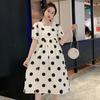 Vestido de Verão Super Fada para Gestantes Nova Moda Estilo Ocidental Solto Cobrindo a Barriga Estilo Francês Vestido de Bolinhas Onduladas Vestido de Verão para Gestantes