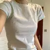 TikTok Explosiones Verano Algodón Puro Hombro Lijado Color Sólido Manga Corta Camiseta Mujer Pequeña Ajustada Adelgazante Cómodo Top