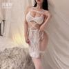 Tamanho plus passion conjunto de três peças estilo peito pequeno renda sino lingerie sexy renda sexy tentação renda pura F58
