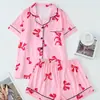 Fábrica Europea y Americana Transfronteriza Xiyin Tk Amazon Corazón de Lazo Pantalones Cortos de Manga Corta Pijama Ropa de Casa