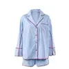 Conjunto de Pijama Longo Listrado Estilo Europeu e Americano Transfronteiriço Primavera e Verão Feminino Roupa de Casa Confortável Respirável Fino Conjunto de Duas Peças 2026
