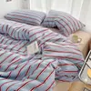 Juego de ropa de cama de cuatro piezas estilo japonés a rayas vintage simple transfronterizo lavado y cepillado, juego de tres piezas de sábana y funda de edredón, disponible para dropshipping