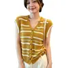 Camiseta de Tricô com Gola U de Manga Curta para Mulheres, Estilo Fino de Verão, Estilo Coreano, Slim Fit, Top Curto Sem Manga, Shisanxing Guangzhou em Estoque