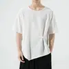 Camiseta de Algodão Primavera/Verão 2025 Masculina Estilo Chinês Dinastia Han Pulôver Tecido Retrô de Cânhamo Camiseta de Manga Curta com Botão Top Estilo Tang Masculino