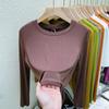 Verde Aguacate 2025 Principios de Primavera e Otoño Nueva Camiseta Básica Redonda de Manga Larga Ajustada para Mujer Top Colorido