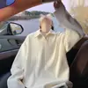 Sudadera con Cuello Polo y Patrón de Espiga de Trigo para Hombre, Nueva Tendencia Primavera y Otoño 2025 Estilo Americano Marca Moderna Holgada de Peso Pesado Chaqueta Camiseta de Manga Larga