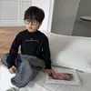 Camada Base de Pelúcia Infantil Dupla Face para Outono e Inverno, Camiseta Estilosa de Manga Longa para Meninos, Gola Semifechada, Top Quentinho de Gola Redonda