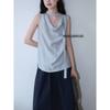 Estilo Coreano Nuevo Elegante Cinta Cuello Oscilante Hombro Derecho Top Camiseta de Verano para Mujer Diseño Slim Camisa Pequeña Chaleco