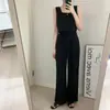 Tamanhos Atualizados Chique Coreano Verão Estilo Francês Regata de Gola Quadrada Conjunto de Calça Wide Leg de Cintura Alta com Amarração na Cintura