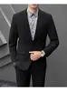 Jaqueta de Terno Casual Sem Ferro para Homens, Estilo Levemente Maduro, Traje de Negócios de Verão, Terno Preto Tendência Estiloso Coreano