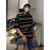 Camiseta listrada curta de manga curta estilo retrô americano preto e branco para homens, marca da moda, algodão puro, estilo casual, oversized, nova para o verão de meia manga