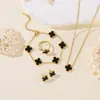 Pulsera, Pendientes, Anillo de Trébol de Cuatro Hojas de Nácar de Doble Cara de 13 mm de Venta Caliente Transfronteriza, Juego de Cuatro Piezas al por Mayor desde el Fabricante