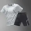 Ropa de Fitness para Hombre de Seda de Hielo Secado Rápido Traje Deportivo Verano Camiseta de Manga Corta Pantalones Cortos de Baloncesto para Entrenamiento Equipo de Running