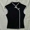 2026 Transfronterizo Y2K Nuevo Estilo Chino Retro Corbata de Moño Ajustada a la Cintura Camiseta para Mujer Estilo Callejero Ins Negro Blanco