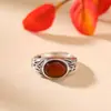 Yuebao Joyería Plata Pura S999 Ámbar Rojo Anillo Huevo Hoja de Bambú Vieja Retro Nuevo Estilo Étnico Chinoiserie