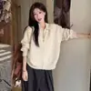 Cárdigan de Punto con Solapa de Color Sólido para Mujer Otoño Invierno Amazon Media Cremallera Manga Larga Tejido Temperamento Elegante Top