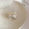 Anillo Abierto de Piedra de Color Plisado con Perlas Transfronterizo Europeo y Americano, Anillo de Dedo Índice de Lujo Ligero de Gama Alta, Anillo Exquisito de Nicho Vintage