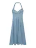 Comercio Exterior Europeo y Americano Aliexpress Transfronterizo Verano 2026 Nuevo Estilo Francés Elegante Sencillo Color Sólido Vestido de Tirantes al Cuello