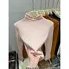 Top de punto para mujer con cuello semialto y ribete de volantes gris oscuro, top básico ajustado para otoño e invierno 2026