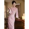 Cheongsam rosa 2024, nuevo vestido de compromiso ajustado de alta gama, nuevo estilo chino, uso diario, otoño e invierno, mangas invertidas
