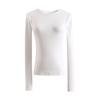 Nova Camiseta Básica Cor Sólida Clássica Ajuste Slim Gola Redonda Ombro Manga Longa Top T-Shirt Feminina 3081