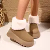 Botas de Nieve para Mujer Estilo Nuevo Otoño 2025 con Forro de Felpa y Ribete Esponjoso, Suela de Plataforma Gruesa, Estilo Coreano, Punta Redonda, Cálidas, Talla Grande, Comercio Exterior