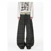 Pantalones Casuales de Retazos con Doble Cintura Estilo Retro Americano Cuadriculados para Hombres y Mujeres Pierna Ancha Holgada de Longitud al Suelo con Cordón Largos