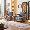 Sofá Individual Grueso de Ratán Estilo Retro Natural Estilo Wabi-Sabi Mueble de Sala de Estar Medieval para B&B Silla Sofá de Ratán Silla de Ratán Juego de Tres Piezas