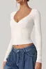 2026 Nuevo Amazon Aliexpress Boutique Stock Listo Camiseta de Manga Larga con Cuello en V para Mujer Top con Copa de Costura Estación Independiente