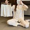 Pijama de Algodón Nube Estilo Coreano Lindo Chef Pastel para Mujer Verano Nuevo Cardigan de Manga Corta Conjunto de Tres Piezas Ropa de Casa Venta al por Mayor