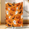 Bestseller transfronterizo de Amazon: Manta de franela con estampado de calabaza, fantasma y murciélago de Halloween, disponible para dropshipping