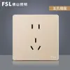 Foshan Interruptor Enchufe Tipo 86 Marco Dorado Panel Grande Pared Cinco Agujeros Enchufe Múltiple Set de Dos/Tres Clavijas