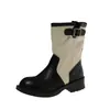 Botas de cowboy occidentales, botines, botas de montar, botines cortos de lona, colección otoño 2026 para mujer, hebilla de cinturón retro, botines cortos de motocicleta