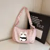 Bolsa de estilo japonés con estampado de cuadros de dibujos animados de alto valor para mujer, bolsa tipo dumpling de gran capacidad para verano, versátil para estudiantes, para ir al trabajo, de hombro o cruzada