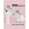 Camiseta de Manga Corta con Cuello Polo de Bloques de Color a la Moda para Niñas Verano Nuevo Estilo Dulce y Lindo Conjunto de Falda con Lazo