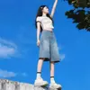 Jeans cropped retrô para mulheres, outono de 2026, novo estilo moderno e versátil, cintura alta americana, caimento solto, calça de perna larga de comprimento médio super popular