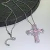 Pêssego Rosa Gelo Triturado Doce Refrescante Flor de Gelo Rosa Estalando Cruz Corrente Longa Colar de Garota Popular Acessórios Estilo Garota Popular Y2K
