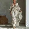 Vestido largo de manga tres cuartos con cuello en V y fruncido en la cintura, superventas nuevo, transfronterizo europeo y americano 2026, sitio independiente de Amazon