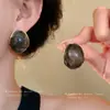 Pendientes geométricos de resina con incrustaciones de aguja plateada estilo retro de Hong Kong, pendientes de temperamento de alta gama, joyería simple para otoño e invierno, mujer