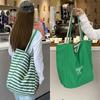 Bolsa de Lona Listrada Vermelha Reversível Estilo Coreano Tote Bolsa Casual Ombro Único Grande Capacidade Tote Bolsa de Compras